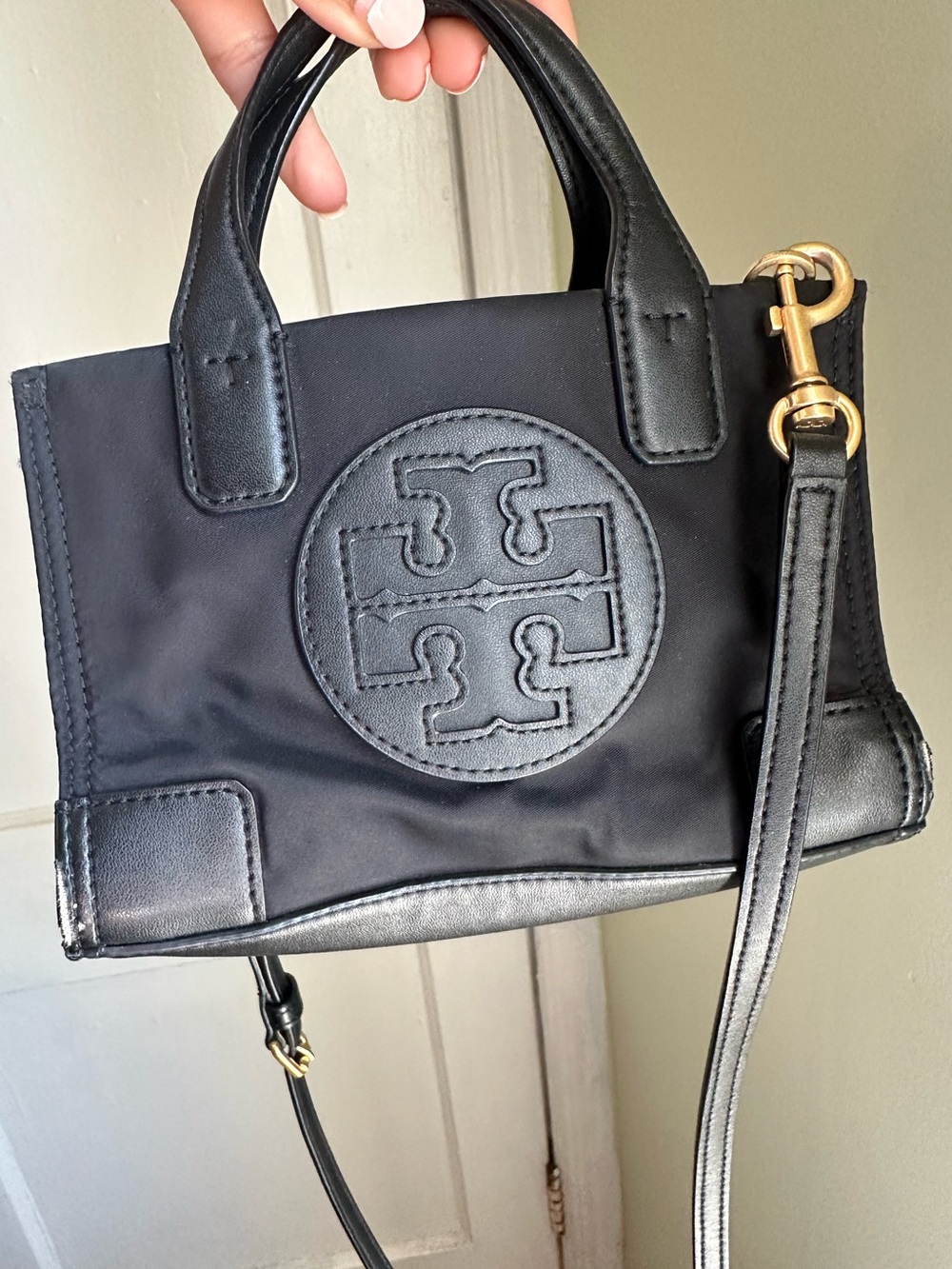 Tory Burch Black Mini Logo Tote with Gold Hardware